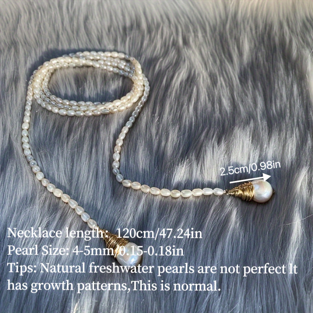 Women’s Boho Style Freshwater Baroque Pearl Necklace with Double Pendant