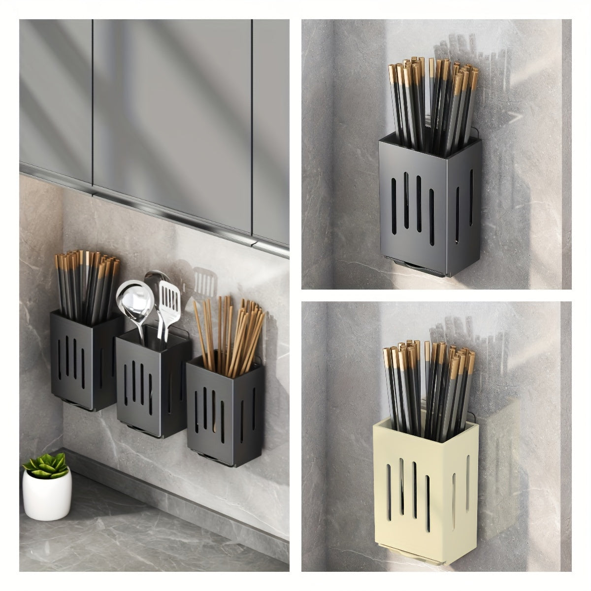 2pcs Kitchen Organizer Plastic Utensil and Flatware Holder Wall-Mount or Freestanding