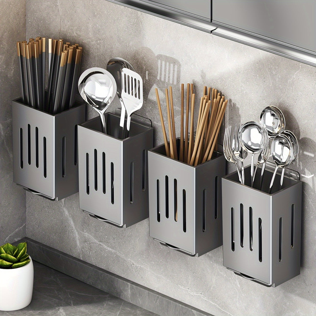 2pcs Kitchen Organizer Plastic Utensil and Flatware Holder Wall-Mount or Freestanding