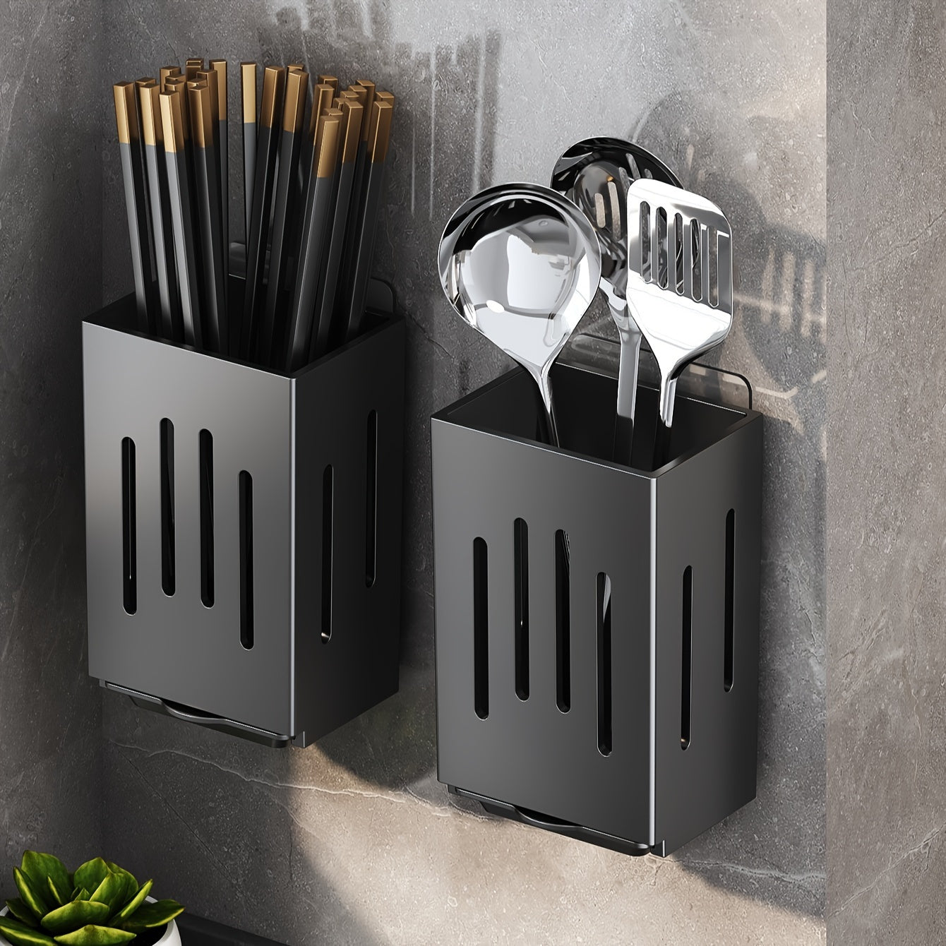 2pcs Kitchen Organizer Plastic Utensil and Flatware Holder Wall-Mount or Freestanding