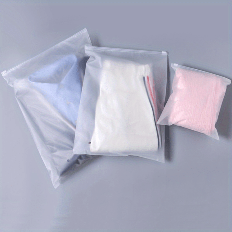 Pack of 10 Clear Frosted Zipper Bags Self-Sealing PVC Pouches for Clothing Storage