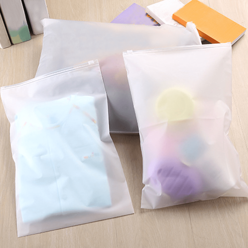 Pack of 10 Clear Frosted Zipper Bags Self-Sealing PVC Pouches for Clothing Storage