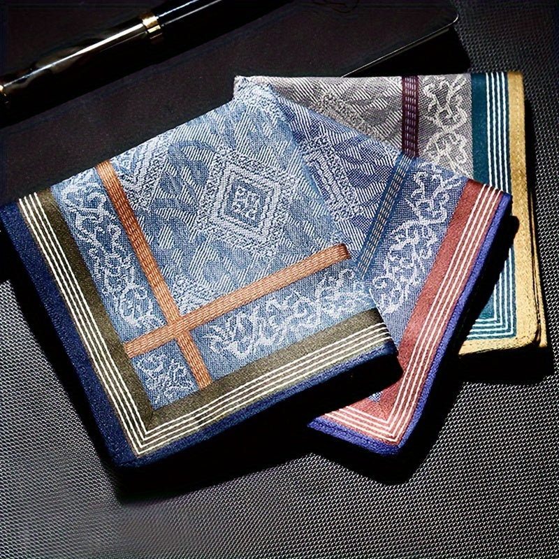 Men's Luxury Jacquard Handkerchiefs Set of 3 Large Soft Absorbent Cotton Blend
