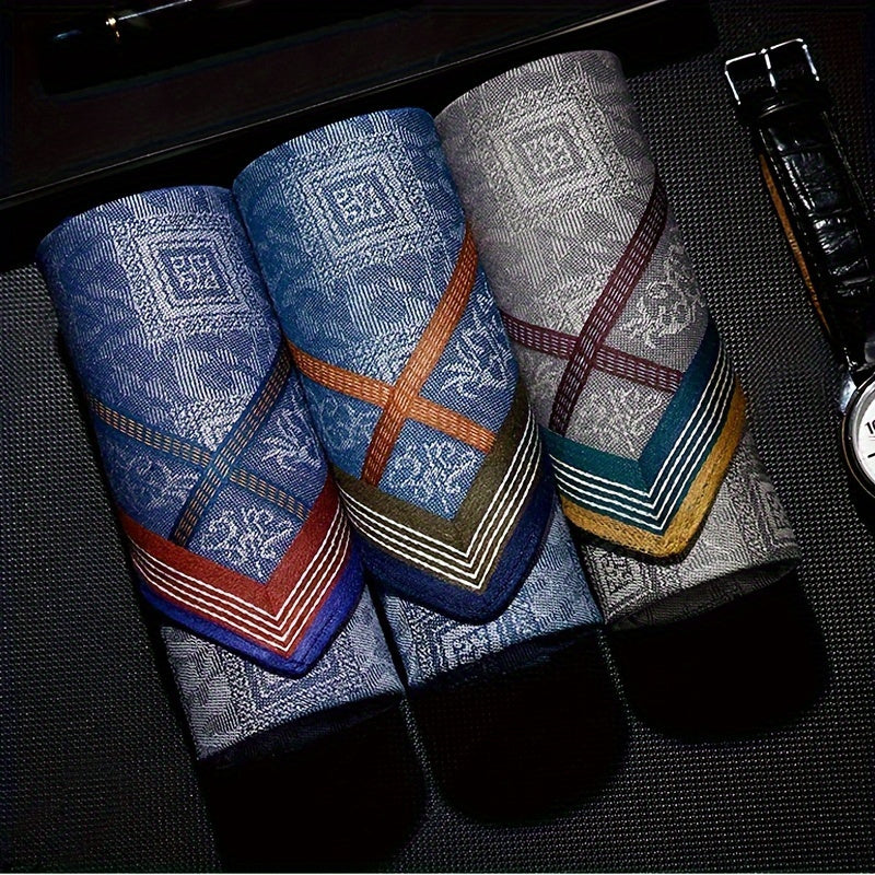 Men's Luxury Jacquard Handkerchiefs Set of 3 Large Soft Absorbent Cotton Blend