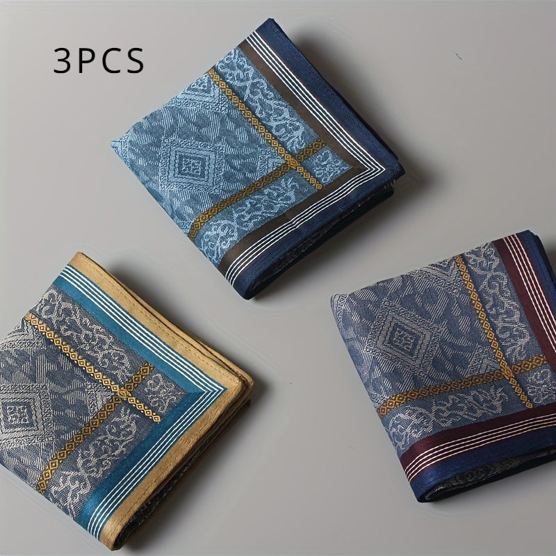 Men's Luxury Jacquard Handkerchiefs Set of 3 Large Soft Absorbent Cotton Blend