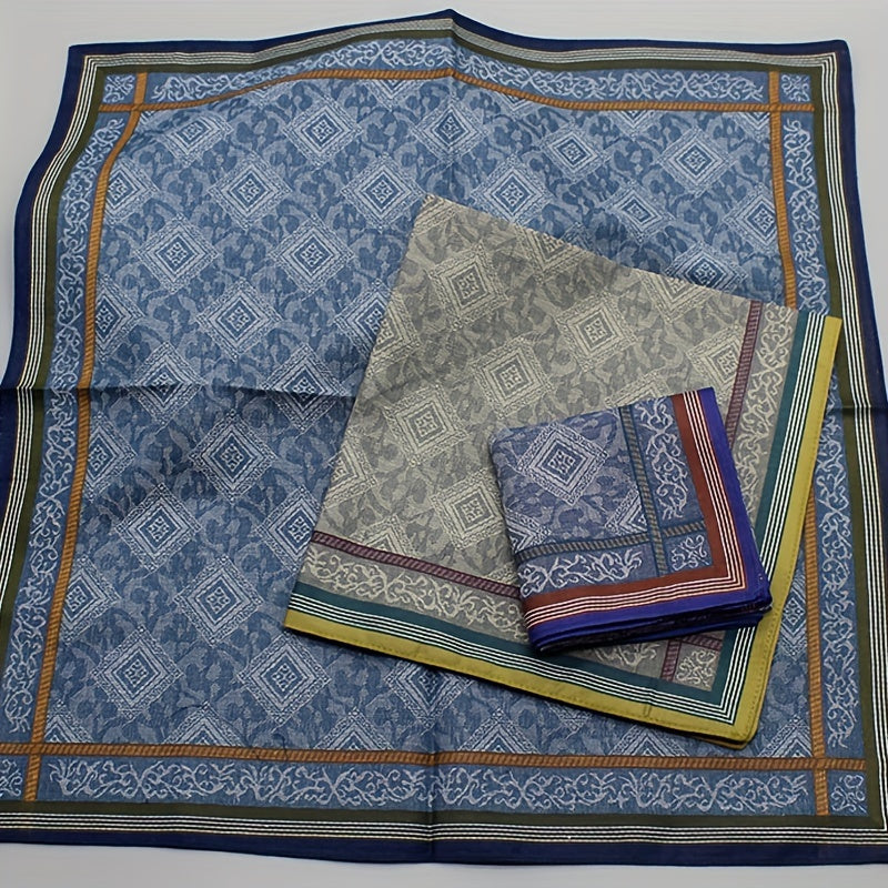 Men's Luxury Jacquard Handkerchiefs Set of 3 Large Soft Absorbent Cotton Blend