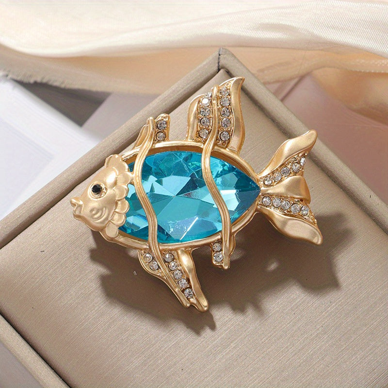 Crystal Goldfish Brooch Pin for Women and Men Sea Creature Jewelry Cute Animal Accessory