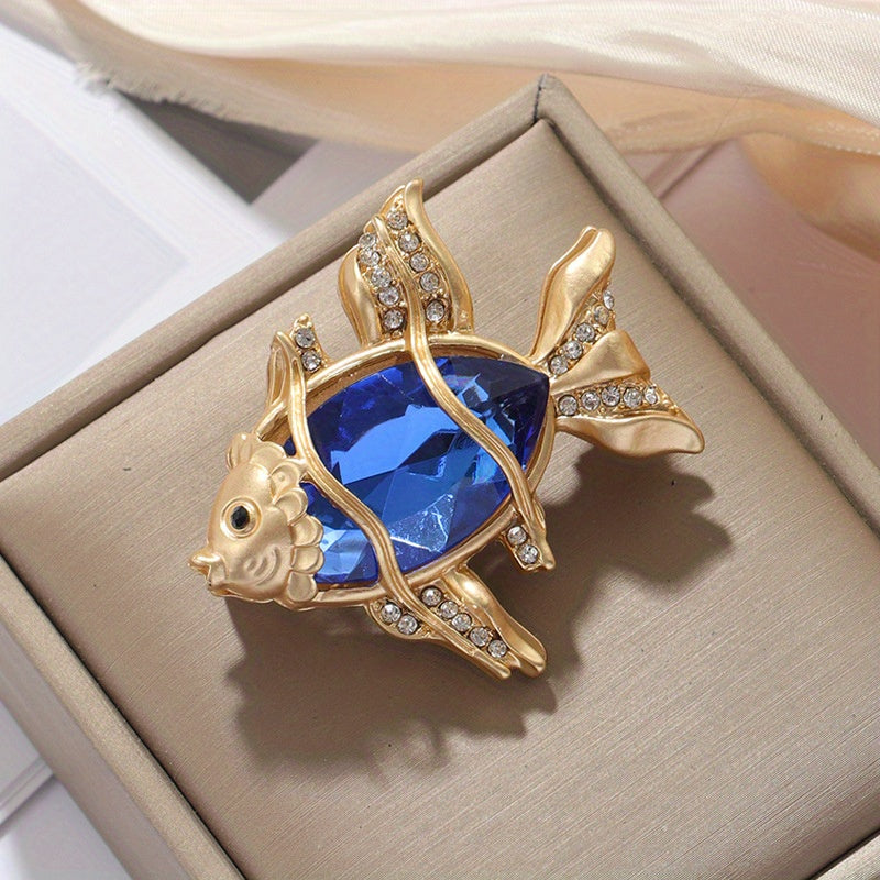 Crystal Goldfish Brooch Pin for Women and Men Sea Creature Jewelry Cute Animal Accessory