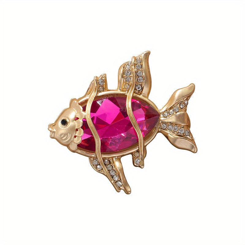Crystal Goldfish Brooch Pin for Women and Men Sea Creature Jewelry Cute Animal Accessory