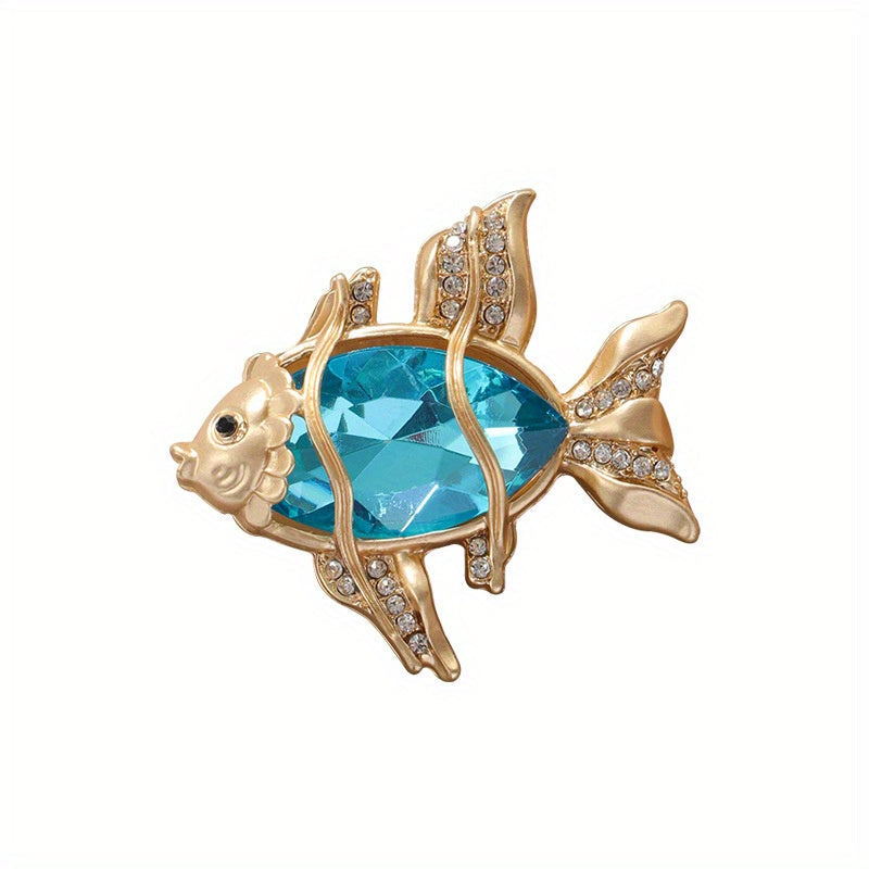 Crystal Goldfish Brooch Pin for Women and Men Sea Creature Jewelry Cute Animal Accessory