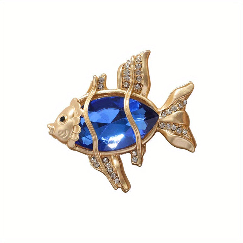Crystal Goldfish Brooch Pin for Women and Men Sea Creature Jewelry Cute Animal Accessory