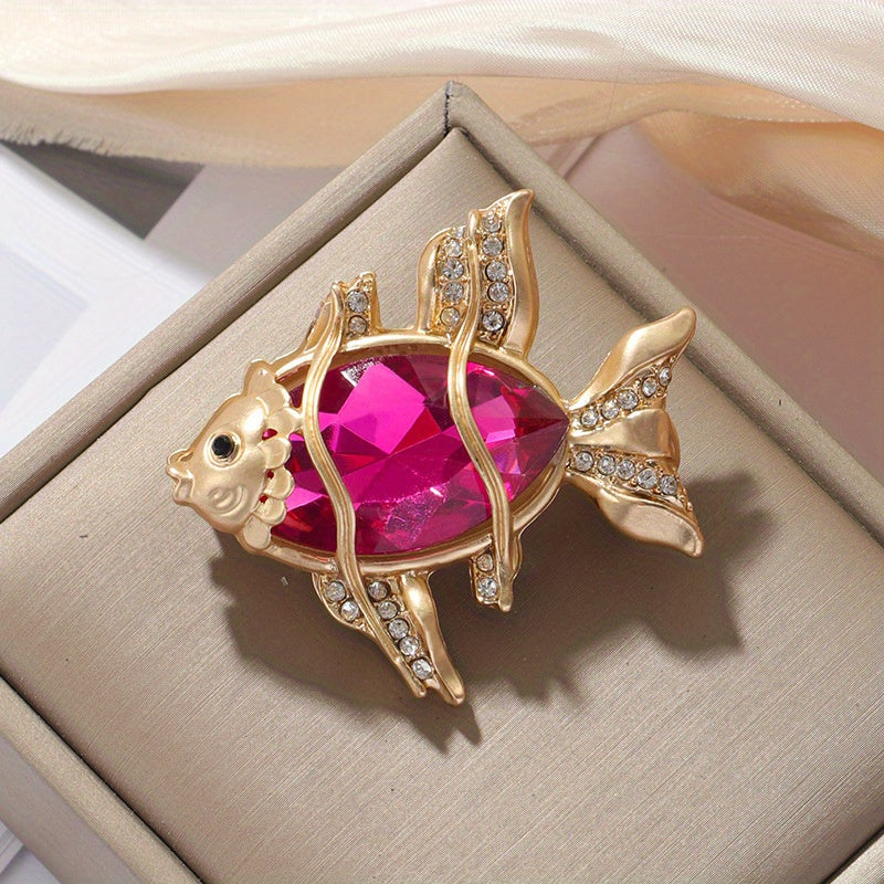 Crystal Goldfish Brooch Pin for Women and Men Sea Creature Jewelry Cute Animal Accessory