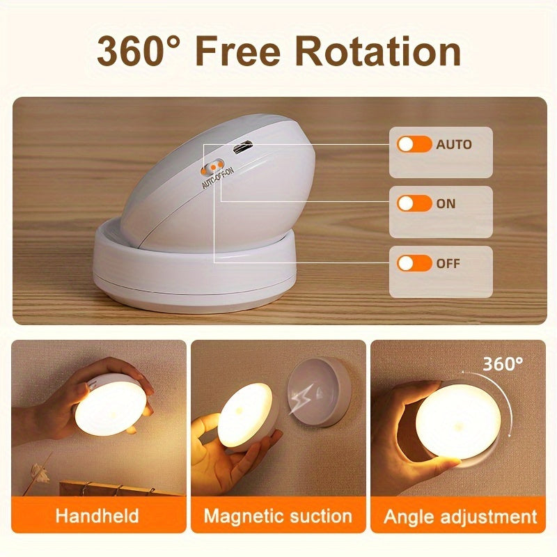 Motion Sensor Night Light with 6 LEDs USB Rechargeable Wall Mount or Handheld
