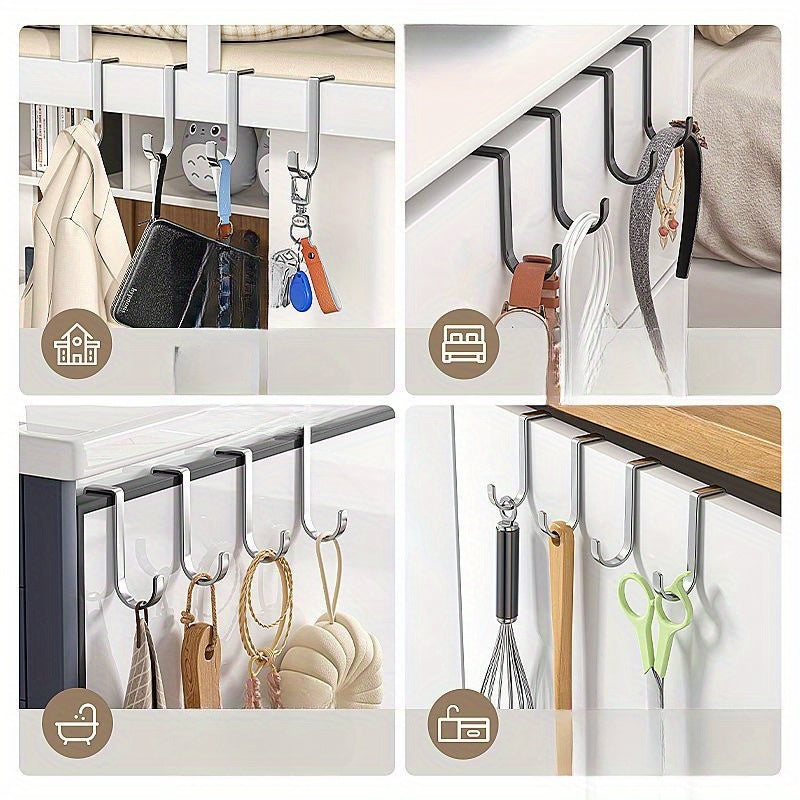 Set of 4 Rustproof Stainless Steel Double S Hooks for Wall Mounting in Kitchen or Bathroom Cabinets