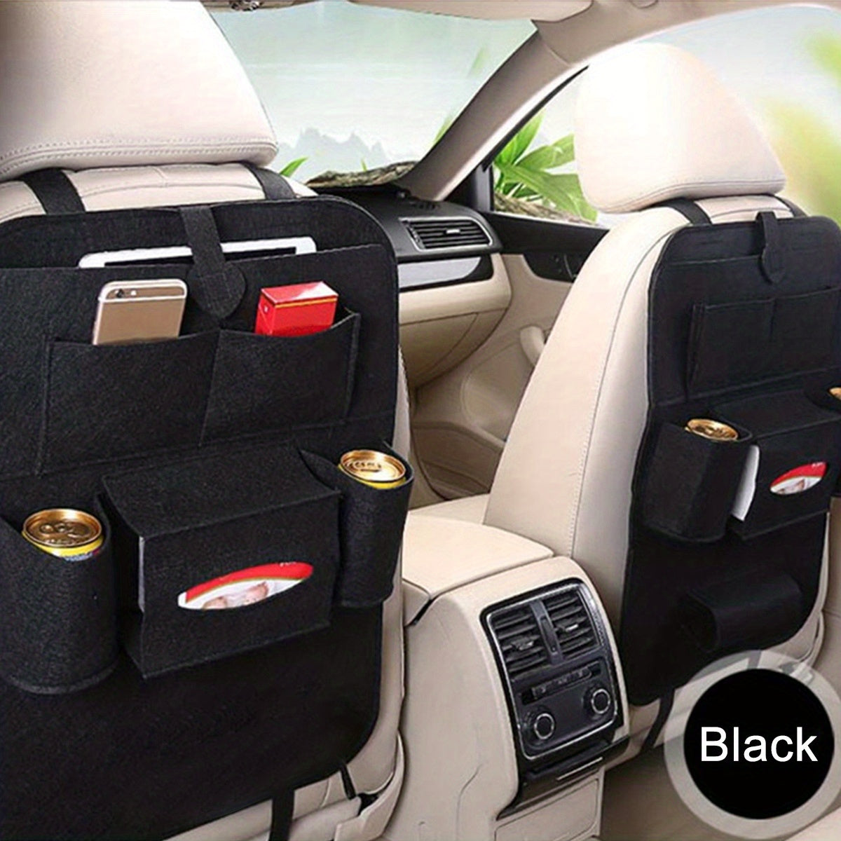 All-In-One Car Seat Back Organizer with Pockets for Personal Care Products Universal Fit