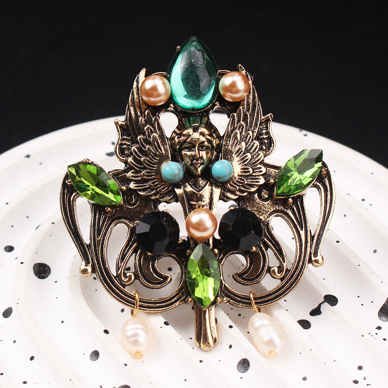 Vintage Style Oil Drop Jewelry Set with Pearl and Angel Wing Brooch