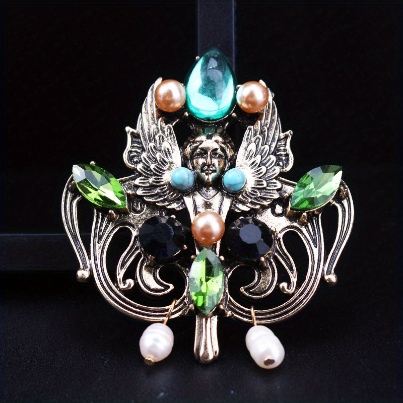 Vintage Style Oil Drop Jewelry Set with Pearl and Angel Wing Brooch