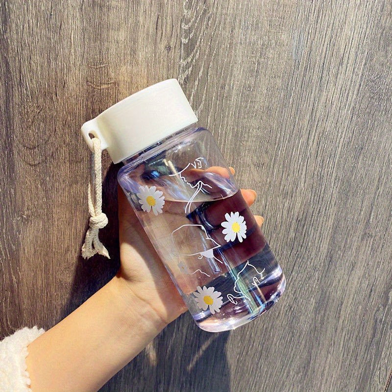 Leakproof Water Bottle with Chrysanthemum Print BPA-Free Plastic for School Outdoor Use