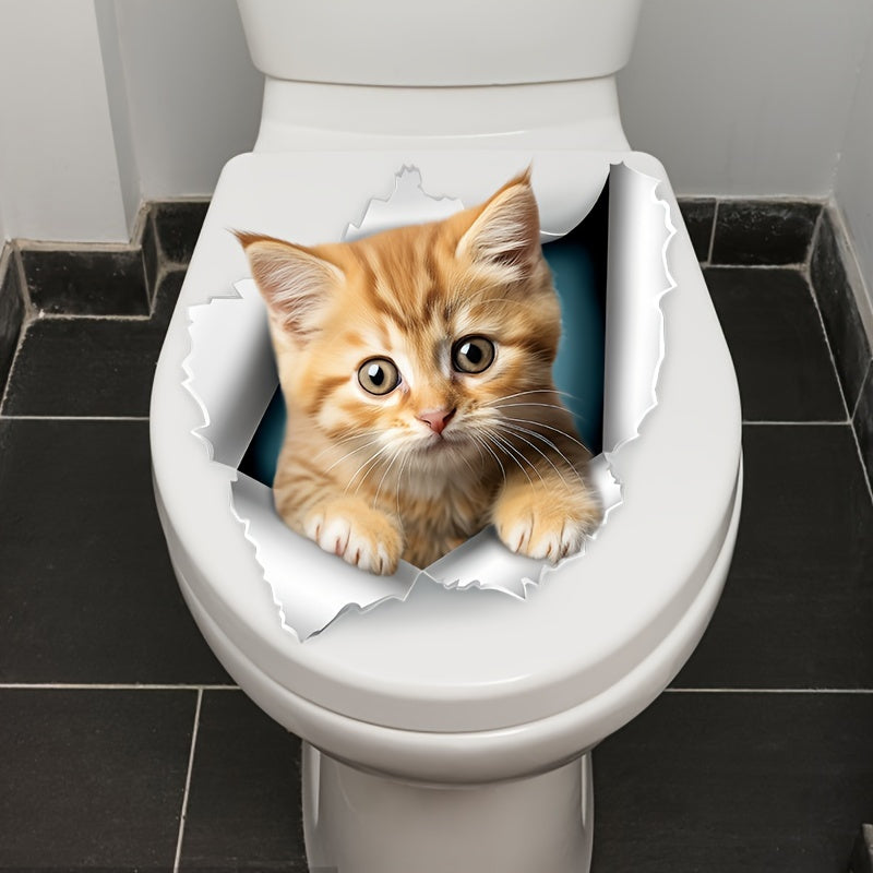 Cute Cat Pattern Toilet Lid Decal Self-Adhesive Bathroom Accessory