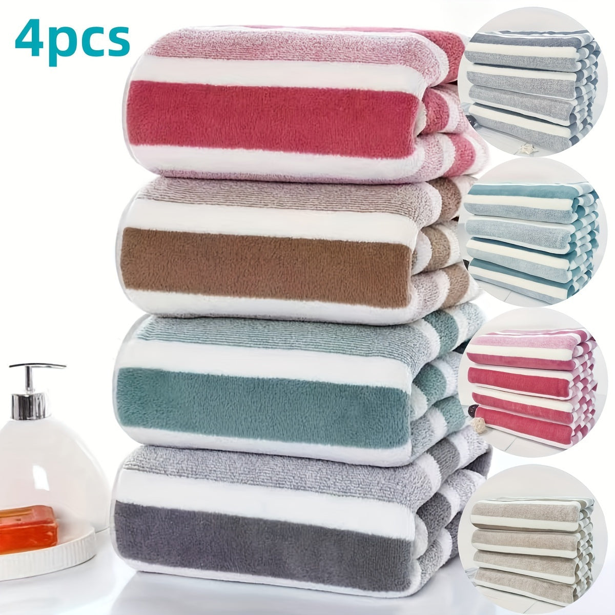 4-Piece Ultra-Soft Coral Fleece Hand Towels Quick-Dry Absorbent Bathroom Set 34.8cm x 74.9cm