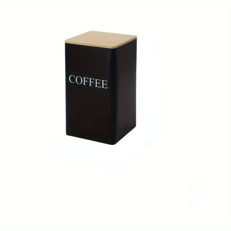 Chic kvadrat temir choy qutisi bambuk qopqog'i bilan - Qahva, choy va shakar uchun nafis saqlash konteyneri - Ideal oshxona saqlash yechimi