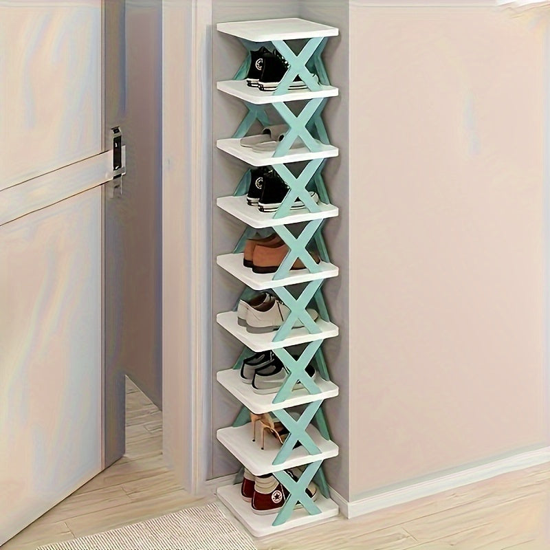 Foldable Plastic Shoe Rack 2 Tiers Space-Saving Entryway Bedroom Organizer