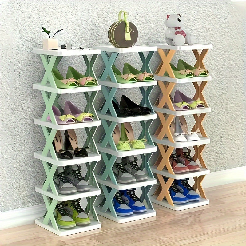 Foldable Plastic Shoe Rack 2 Tiers Space-Saving Entryway Bedroom Organizer