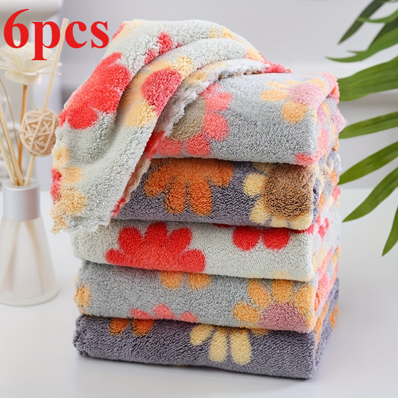 6-Piece Bohemian Floral Pattern Towel Set Soft Absorbent Polyester for Home Bathroom