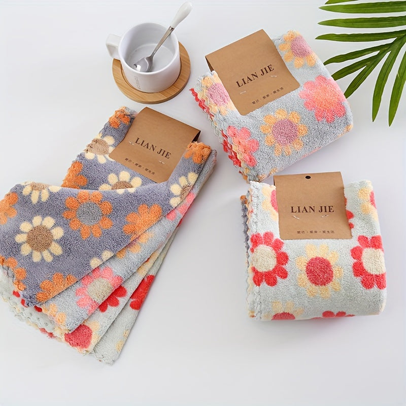 6-Piece Bohemian Floral Pattern Towel Set Soft Absorbent Polyester for Home Bathroom