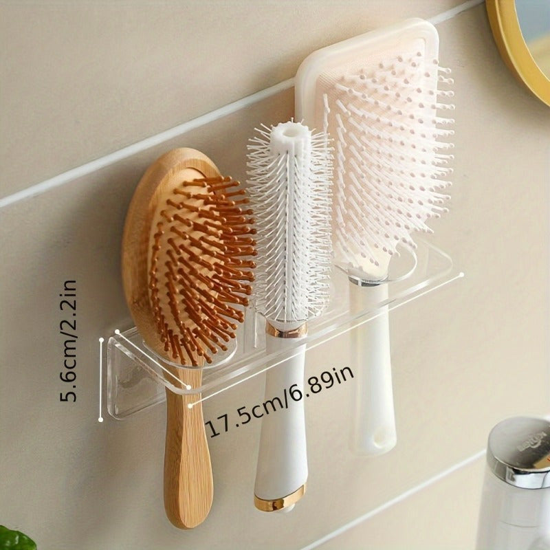 Wall-Mounted Clear Acrylic Bathroom Comb Holder for Hair Brushes and Toiletries