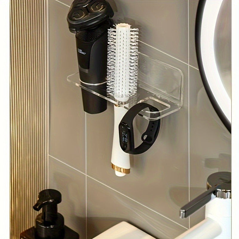 Wall-Mounted Clear Acrylic Bathroom Comb Holder for Hair Brushes and Toiletries