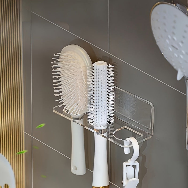 Wall-Mounted Clear Acrylic Bathroom Comb Holder for Hair Brushes and Toiletries