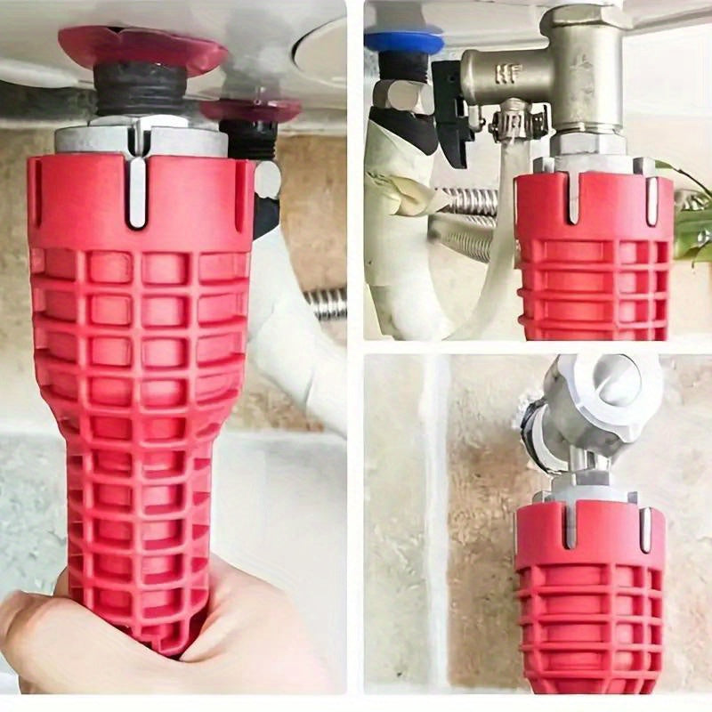 Llave de plástico rojo 5 en 1 para instalación de fregadero y grifo reparación de cocina y baño