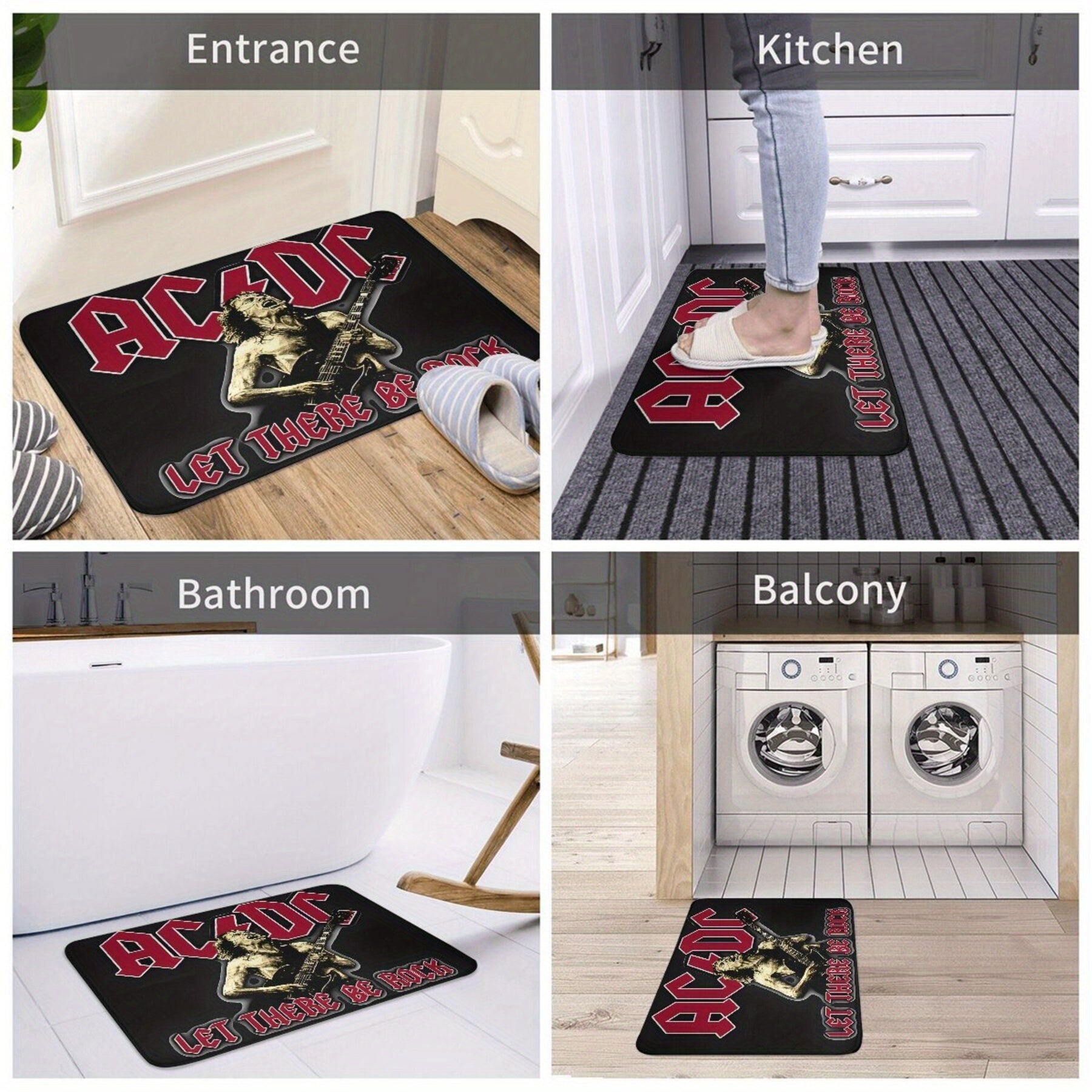 Polyester Doormat with Rock Band Vibes, Easy to Clean, Non-Slip Bottom Welcome Mat