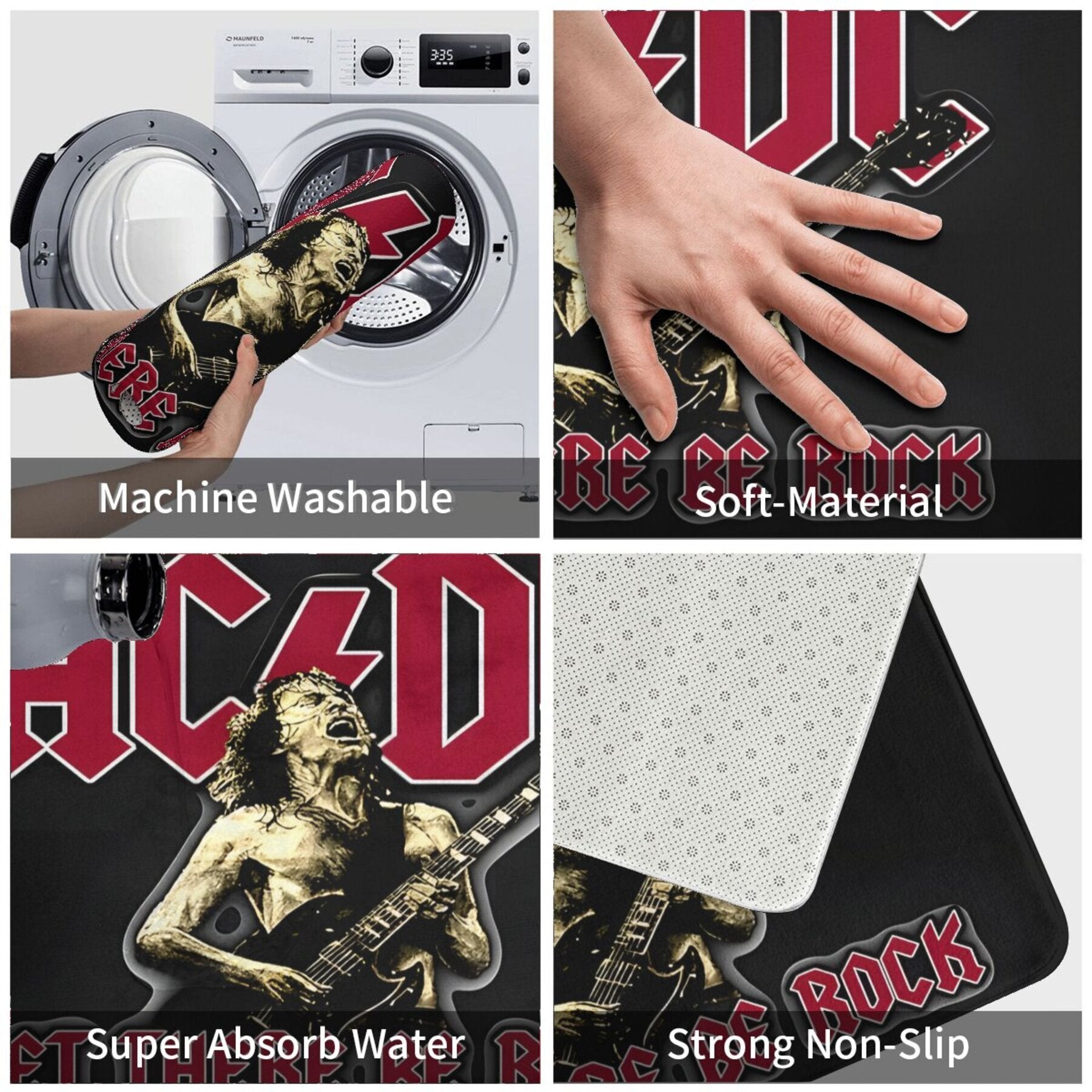 AC/DC ruhidagi polyester kirish mato - Oson tozalanadigan, ushlash pastki qismi bilan yashash xonasi yoki yotoqxona uchun xush kelibsiz mato - Mukammal rok guruhi aksent buyumi