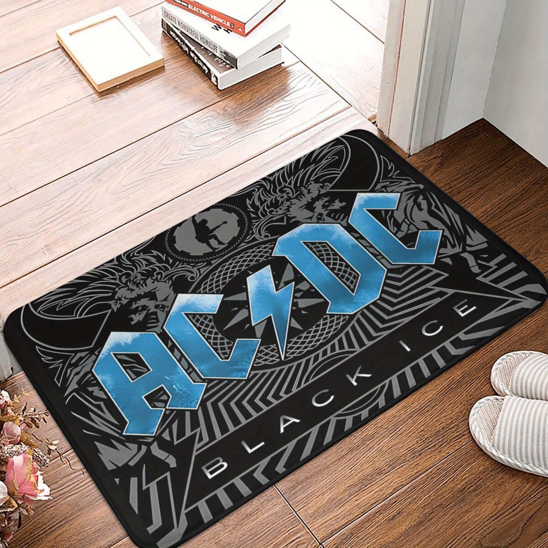 Non-Slip Bath Mat Polyester Machine Washable Home Decor Black Ice Inspired