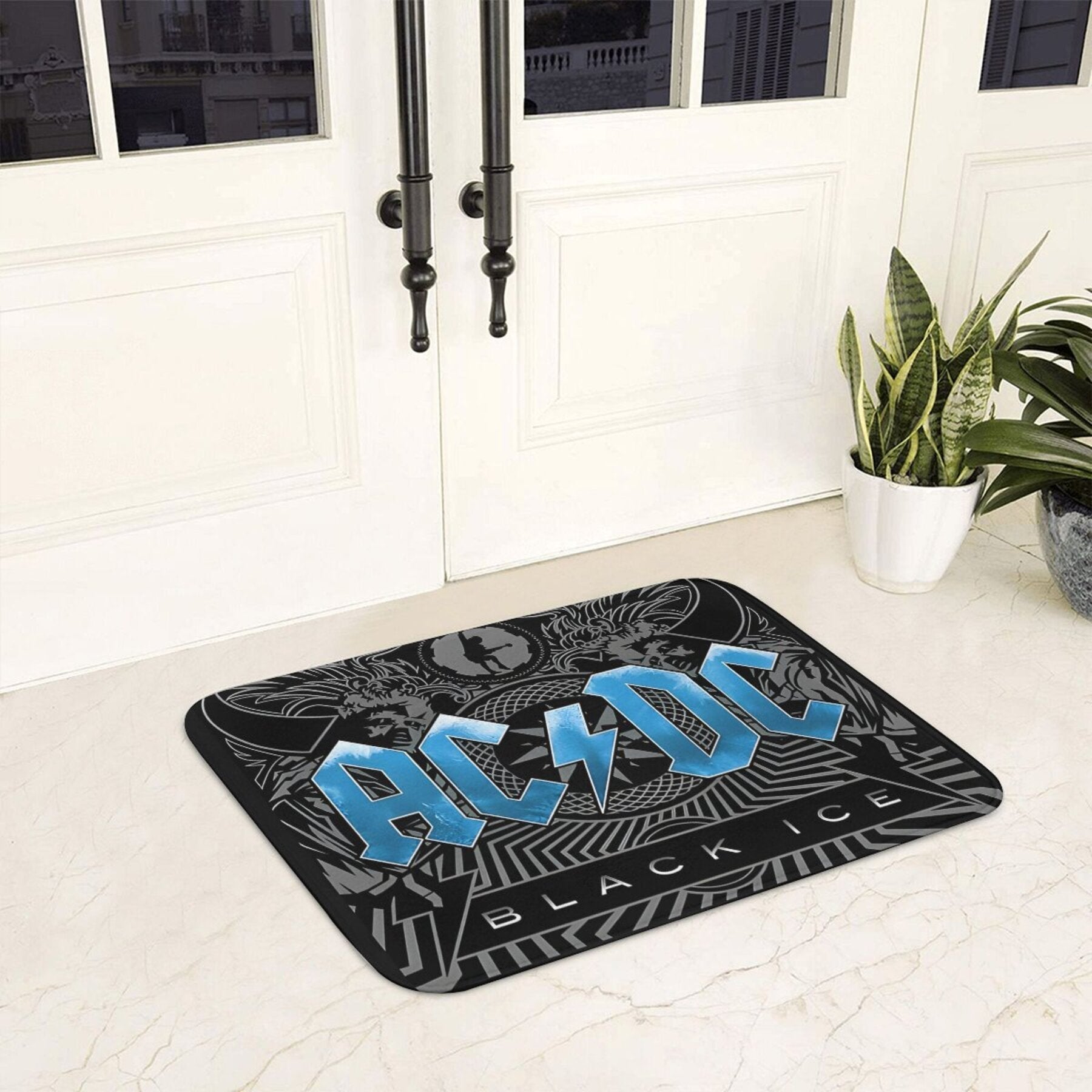 Non-Slip Bath Mat Polyester Machine Washable Home Decor Black Ice Inspired