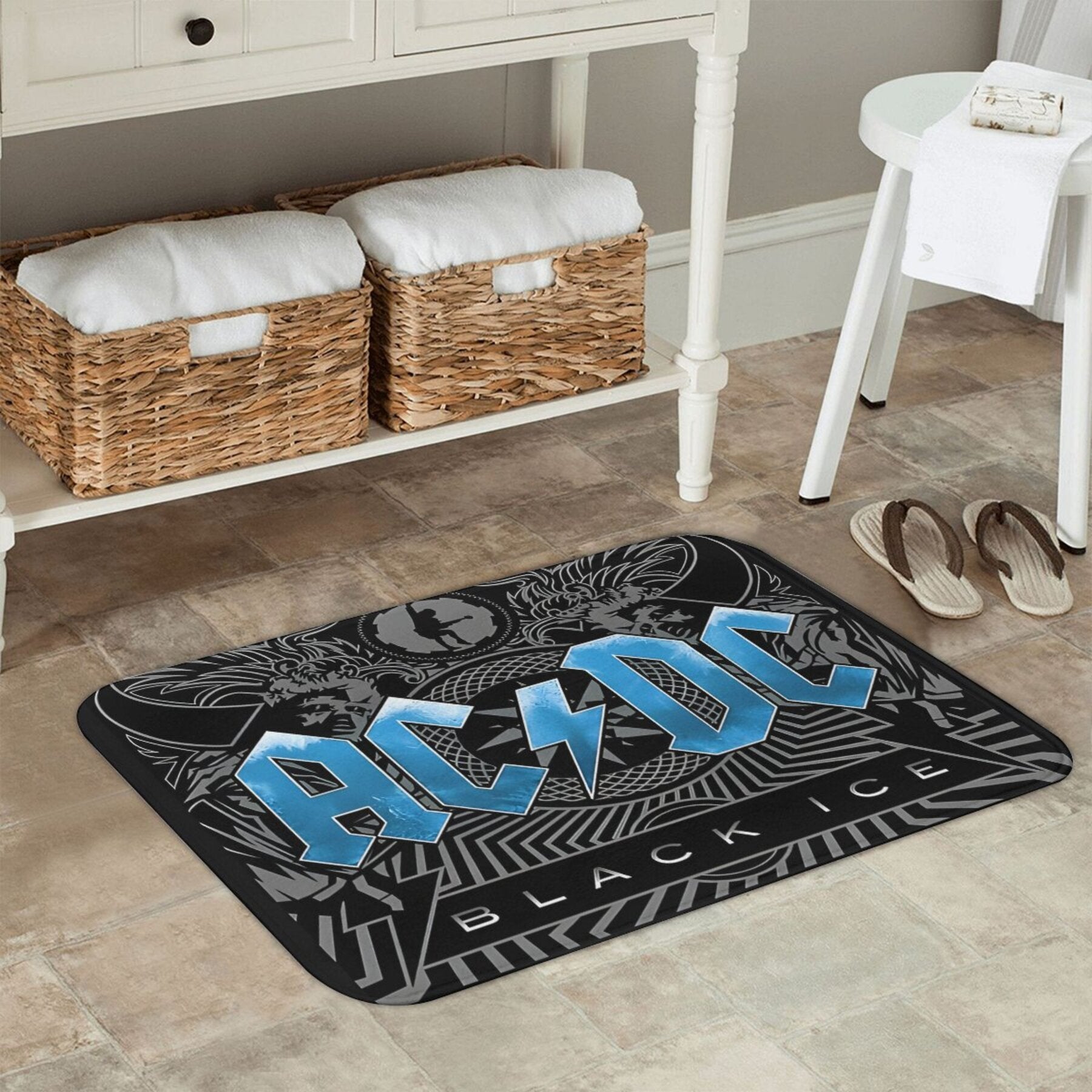 Non-Slip Bath Mat Polyester Machine Washable Home Decor Black Ice Inspired