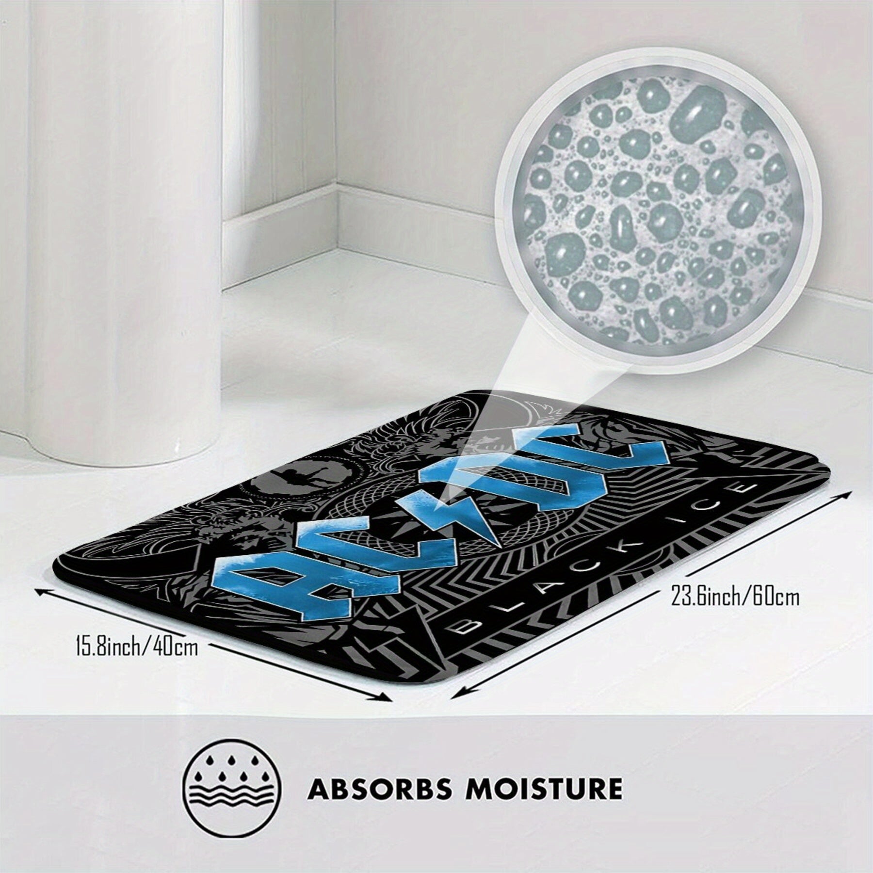 Non-Slip Bath Mat Polyester Machine Washable Home Decor Black Ice Inspired