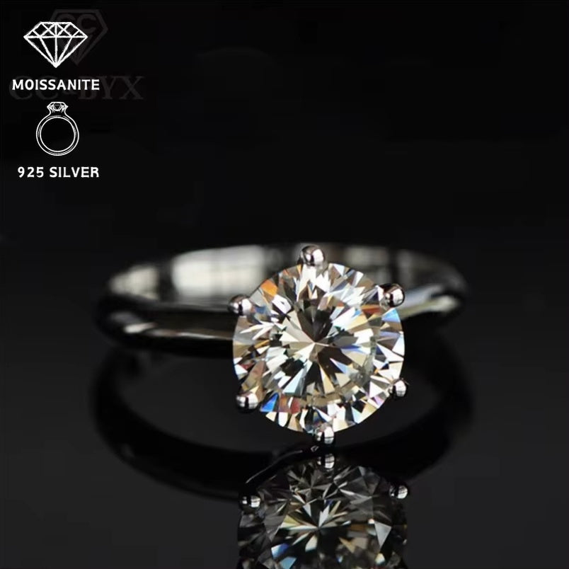 Moissanite Solitaire Ring 925 Sterling Silver Gold Plated Ocean Classic Wedding Engagement