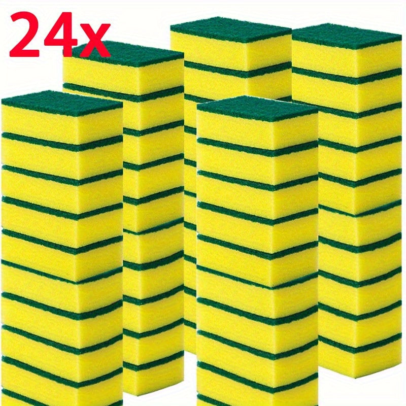 Set of 24 Multi-Use Kitchen Sponges, High Absorbency, Dual-Layered, Yellow and Green