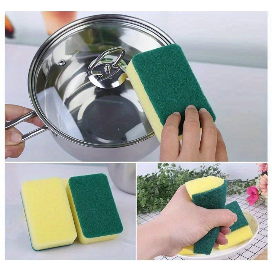 Set of 24 Multi-Use Kitchen Sponges, High Absorbency, Dual-Layered, Yellow and Green