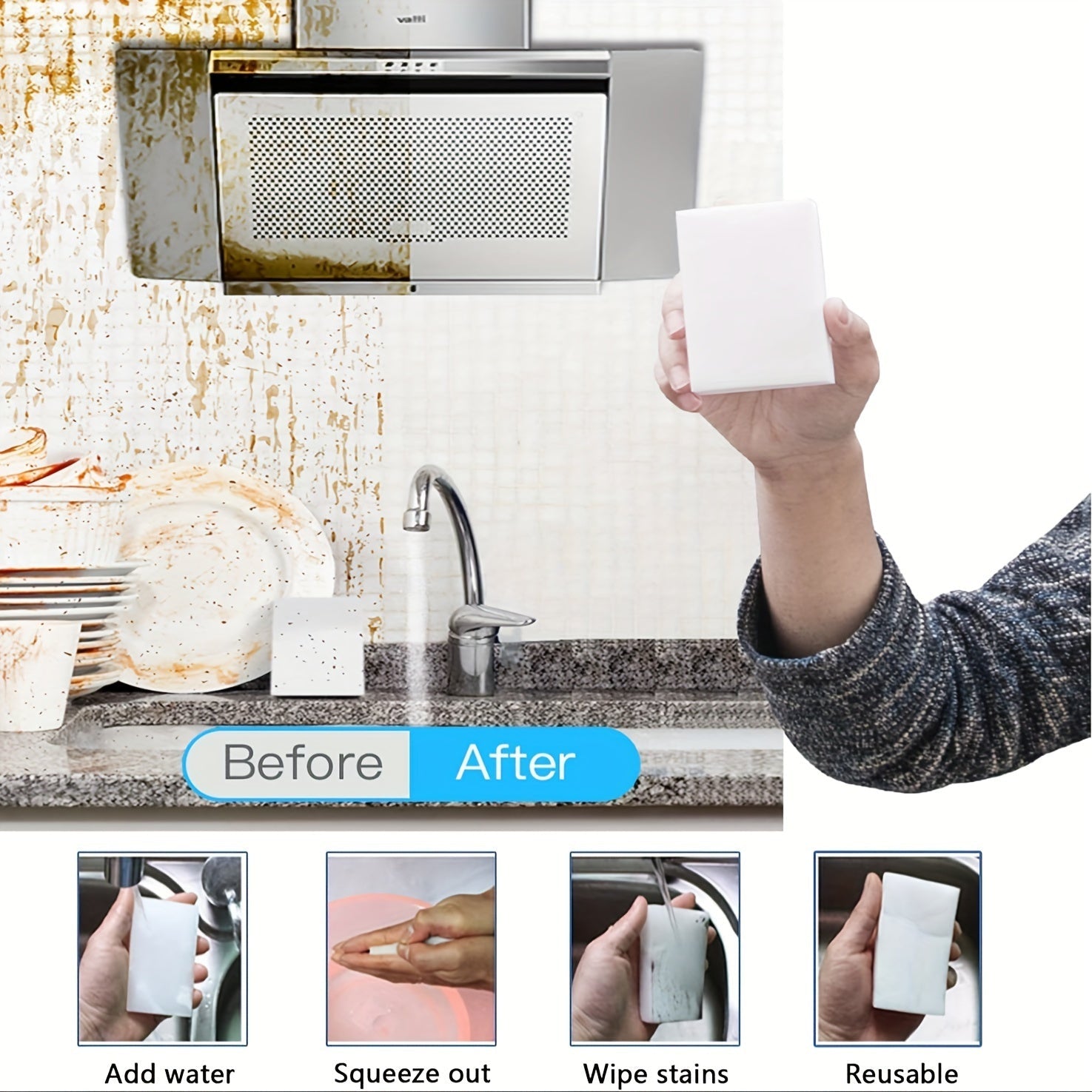 100 Pieces Melamine Foam Magic Wipe Sponges for Kitchen Bathroom Cleaning