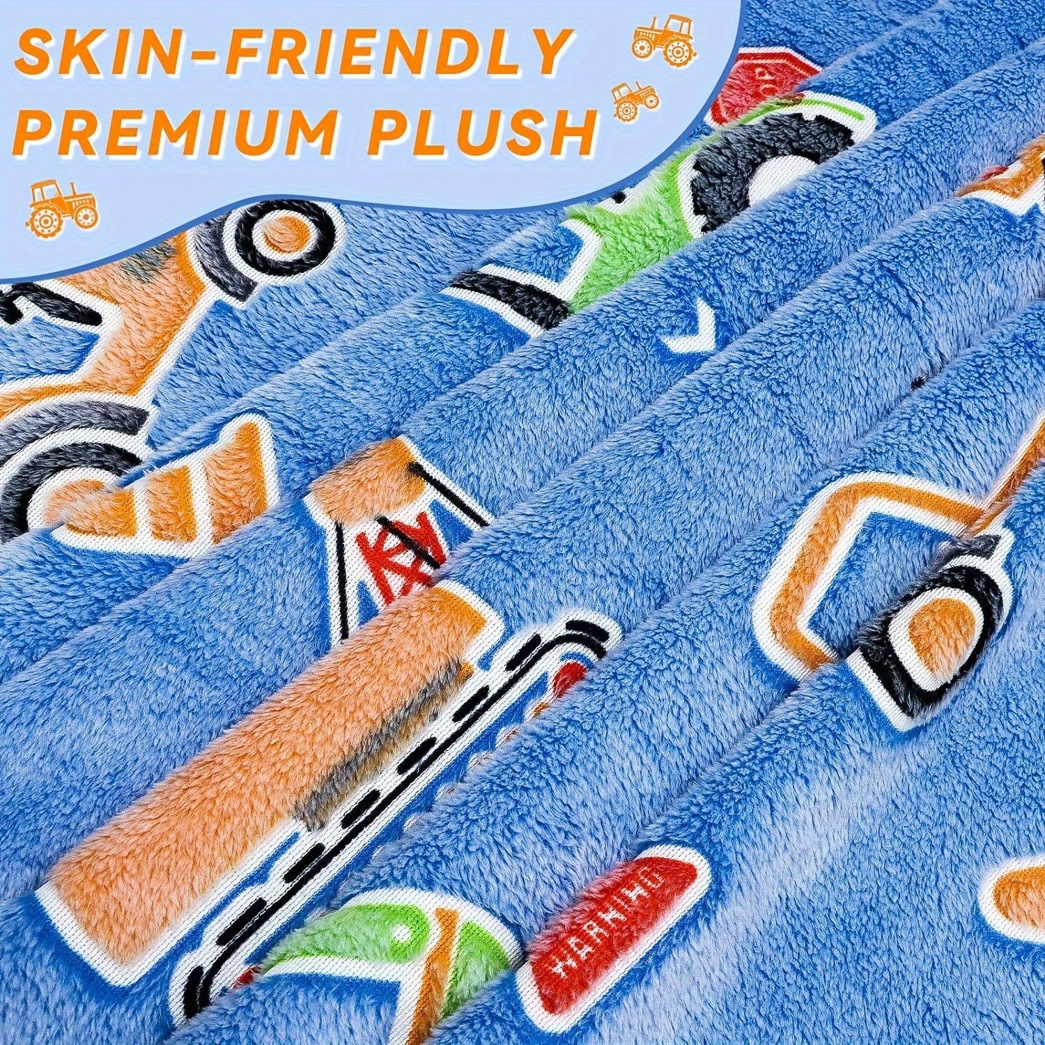 Cozy Glow-in-the-Dark Flannel Blanket with Car and Tractor Pattern for All Seasons