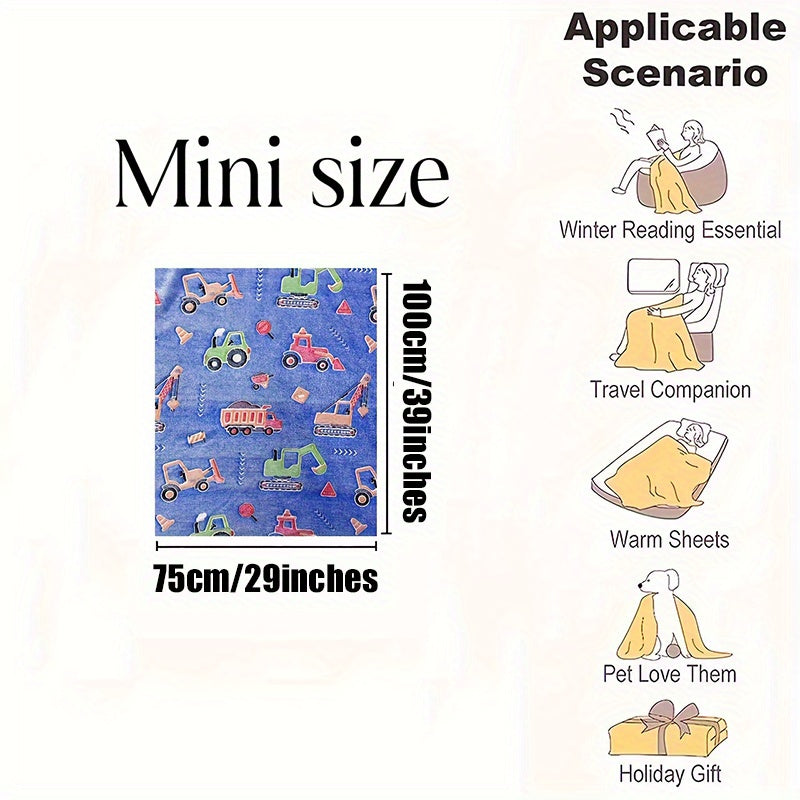 Cozy Glow-in-the-Dark Flannel Blanket with Car and Tractor Pattern for All Seasons
