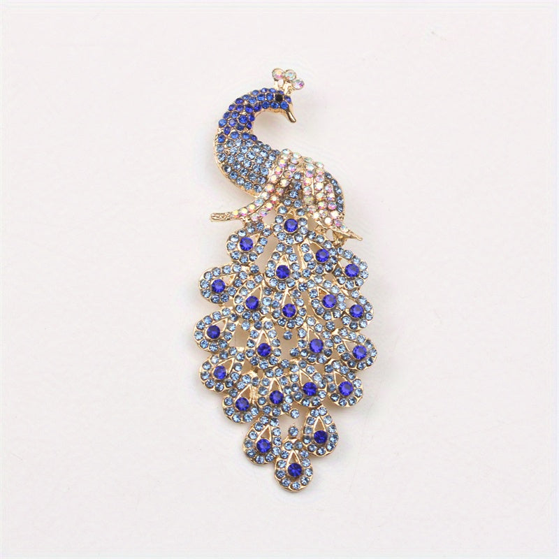 Elegant Alloy Brooch with Rhinestones and Peacock Feather for Dresses and Sweaters