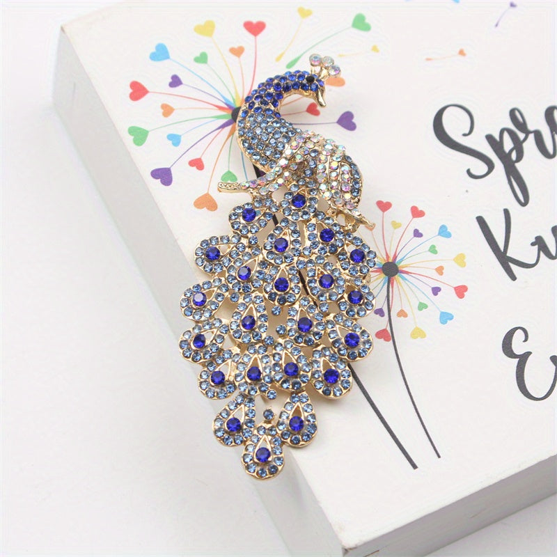 Elegant Alloy Brooch with Rhinestones and Peacock Feather for Dresses and Sweaters