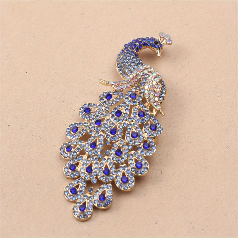Elegant Alloy Brooch with Rhinestones and Peacock Feather for Dresses and Sweaters