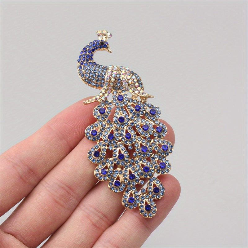 Elegant Alloy Brooch with Rhinestones and Peacock Feather for Dresses and Sweaters