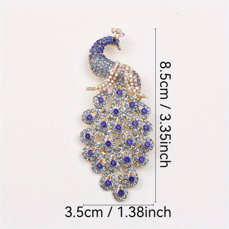 Elegant Alloy Brooch with Rhinestones and Peacock Feather for Dresses and Sweaters